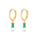 S925 sterling silver gold croissant hoop earrings with green zircon emerald gemstone - Gold - Green Zirconia