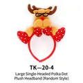 Christmas reindeer headband featuring a plush deer with glasses and red polka dot bow - TK-20-4 (Polka Dot Single Head Plush Headband - Deer)