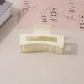 Matte cream-colored rectangular hollow hair claw clip for thick hair styling - #1 Frosted Milk White - 8.5cm / Bulk (No Packaging)