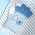 Guanti in maglia blu per bambini con toppa a stella e punte delle dita touch bianche - 2-5 Anni / Celeste