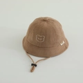 Chapeau bob en velours côtelé marron pour bébé avec broderie ours et lanière - 48-50cm (1-2 ans) / Style tête d'ours / Kaki