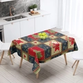 Rectangular Christmas tablecloth with festive patchwork pattern featuring Santa and trees - 100*150cm / TQZB02-2 Patchwork Style