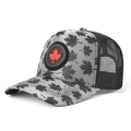 Outdoor Trucker Cap mit schwarzem Ahornblattmuster und rotem 3D-Silikon-Patch-Detail - L(58-60cm) / Grau