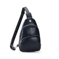 Navy blue faux leather chest bag with three zipper pockets and adjustable strap - Dark Blue