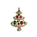 Broche de árbol de Navidad dorado con pedrería de colores y cristales verdes brillantes - Árbol de Navidad Rojo y Verde