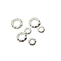 Macro view of six hammered silver alloy spacer rings in various sizes for DIY jewelry - Diameter 6mm / Bright Silver