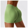Détail du short de sport sans couture à taille haute avec fessier froncé et coupe en V - XL / Vert