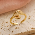 Anello foglia regolabile placcato oro 18 carati con pavé di zirconi scintillanti - Foglia a goccia d'acqua intrecciata