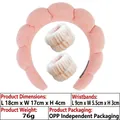 Pink fluffy sponge headband and wristband set for face washing and spa skin care - 3-Piece Headband and Wristbands Set (3#) / Watermelon Red