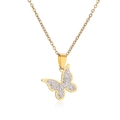 Vintage gold butterfly necklace with white enamel and sparkling rhinestones on white background - Gold Full Rhinestone Butterfly Shape