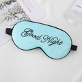Light blue silk sleep mask with black Good Night embroidery and adjustable strap - Light Green