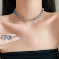 Choker necklace and earring set with colorful gradient rhinestones in square cut - Rainbow Gradient 2-Piece Set (8#)