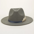 Olive green fedora hat with blue leather band and golden metal leaf charm - M(56-58cm) / Green