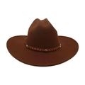 Dark brown wool felt western cowboy hat with silver star studs on leather band - One Size / Coffee