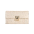 Rectangle cream woven straw clutch bag with a golden geometric metal buckle clasp - 27x15x2CM / Off White