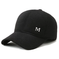 Winter black herringbone baseball cap for men with premium metallic M detail - Adjustable / Black