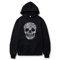 Sweat à capuche Halloween noir avec grand crâne argenté pailleté sur la poitrine - S / Noir