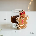 Gingerbread man candle holder with brown felt sleeve and red bow decoration - Gingerbread Girl (Style B)