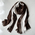 Linen cotton scarf in brown and cream gradient with frayed fringe edges - 200*95CM / Coffee & White Gradient