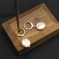 Vintage golden hoop earrings with baroque natural pearls and high-quality metallic finish - White Small-12mm