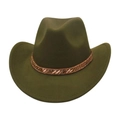 Detail of olive green felt cowboy hat featuring a sparkling rhinestone decorative band - One Size / Army Green