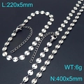 Polished silver stainless steel flat disc chain necklace and anklet jewelry set for women - Silver Thin Disc Pig Nose Chain Necklace And Anklet Collection / 5mm Width / Silver