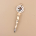 Detail of gold beaded pen with pearl ring and 'He lives' religious cross print - Sunflower Cross/Gold Barrel