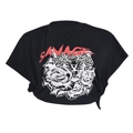 Dettaglio del crop top nero con stampa leopardata Savage e nodo laterale - S / Nero