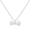 Elegante collana con ciondolo a fiocco d'argento e perle bianche su catena a maglie - Collana di Platino