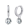 S925 sterling silver hoop earrings with a single round clear zircon drop pendant - Silver Round Charm Huggie (APE82-P)