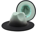 Black to light blue gradient wool felt fedora hat with wide brim in a stylish dual-tone design - M (56-58cm) / Mint Green + Black