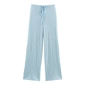 Detail of light blue wide leg trousers with drawstring waist and pleated knit texture - Sky Blue Pants