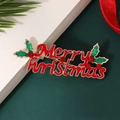 Mini Merry Christmas brooch in gold alloy with red rhinestones and holly leaves - Style 7