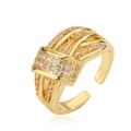 Adjustable gold open ring featuring woven texture and champagne zircon stones - Champagne Gold Braided Texture (14305)