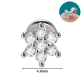 Zilveren lipstud met 4,9 mm witte zirkoon voor labret piercing sieraden - Zesbladige Bloem Stijl (#5)
