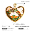 18k gold plated heart enamel pendant with butterfly motif and white zircon stones - Bean Paste Red Flower Heart Pendant PJ93221B