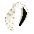 White satin headband with knot detail, decorated with faux pearls and gold rhinestones - 1# White (Pearl Rhinestone Decor)
