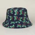 Trendiger Bucket Hat mit süßem Frosch-Cartoon-Muster für optimalen Sonnenschutz - M (56-58cm) / Schwarzer Frosch