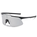 Matte black cycling sunglasses with large silver mirror lens and anti-slip temples - Black Frame Silver Mirror