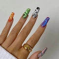 Set de uñas postizas con grafiti geométrico colorido y diseños abstractos de forma larga - Tipo de Pegamento / Estilo Geométrico de Graffiti Abstracto (SGCY-253)