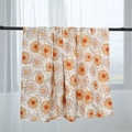 Bamboo cotton muslin baby blanket with orange and purple daisy prints in cream color - Chrysanthemum