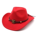 Classic red felt western cowboy hat with ethnic braided band and golden floral ornament - M (56-58cm) / Red