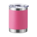 Detailed view of 12oz pink stainless steel travel mug with clear lid and handle - 10oz / Matte Deep Pink