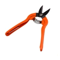 Close-up of orange anti-slip handles and black metal blades of gardening pruning shears - Short Nose Pliers (Chain Cutter)