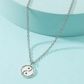 Detail of silver stainless steel Tai Chi Yin Yang pendant with compass feather accents - Yin Yang / Steel