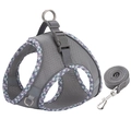 Reflective gray mesh dog harness with blue plaid trim and matching nylon leash set - Grey with Lace