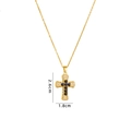 Titanium cross necklace in gold finish with black and white zircon, 2.6x1.8cm pendant - Gold Black & White Zircon Cross (A765)