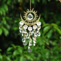 Crystal suncatcher hanging decoration with metal sun and moon pendant for window garden. - New Flame Moon / Clear