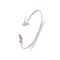 Rose gold open bracelet featuring a sparkling crystal heart and vertical Love letter charm - Heart Arrow / Rose Gold