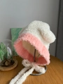 Cappello a maglia bianco e rosa con orecchie da orso e lacci per protezione orecchie - Bianco Crema & Rosa